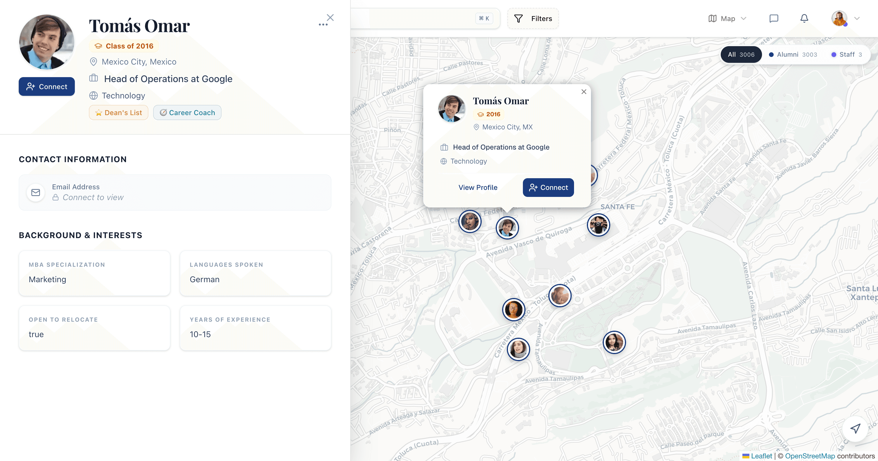 Perfil de miembro creado desde LinkedIn con ubicación a nivel de ciudad