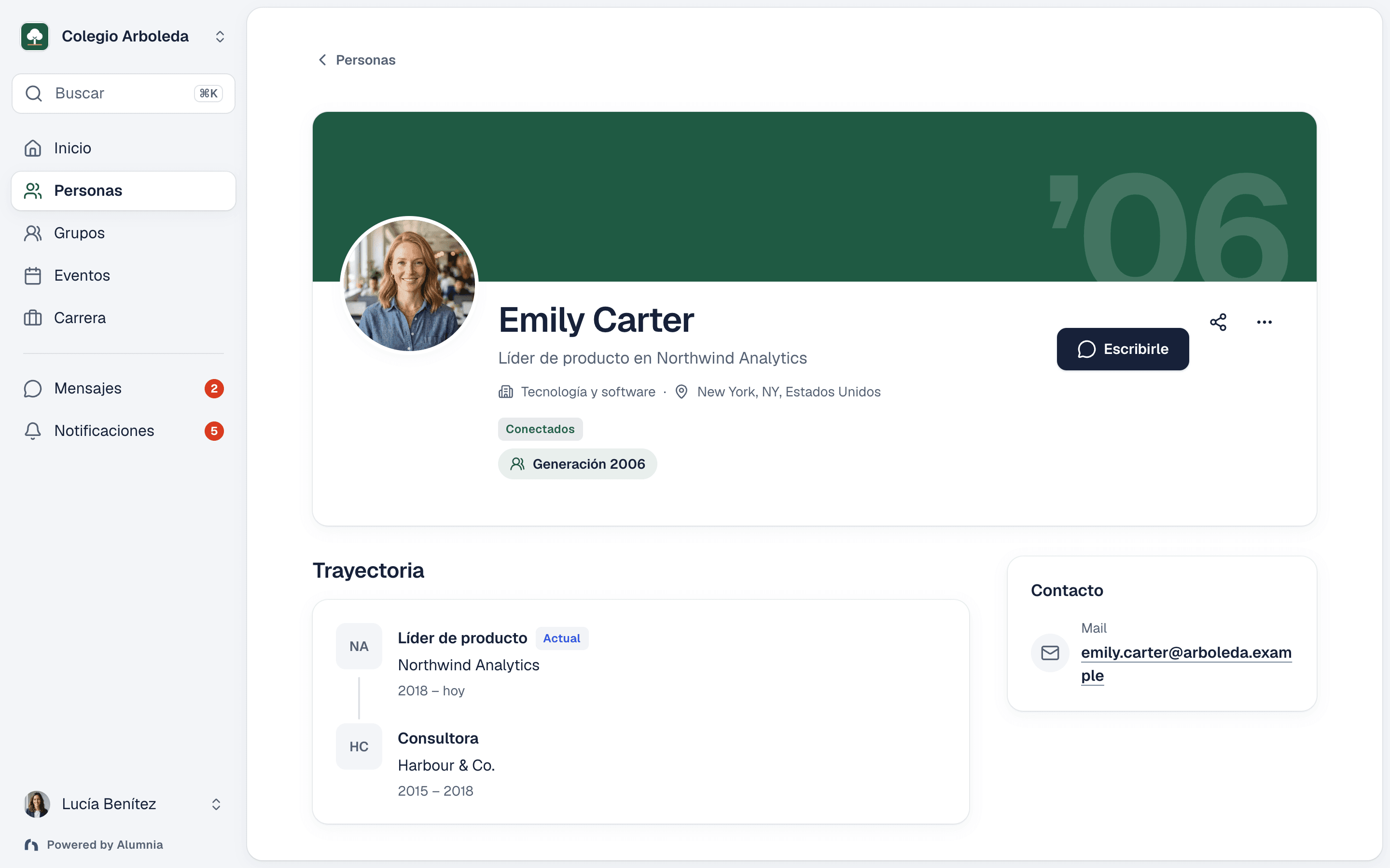 Perfil ficticio que ilustra la empresa y experiencia profesional de una persona de la comunidad